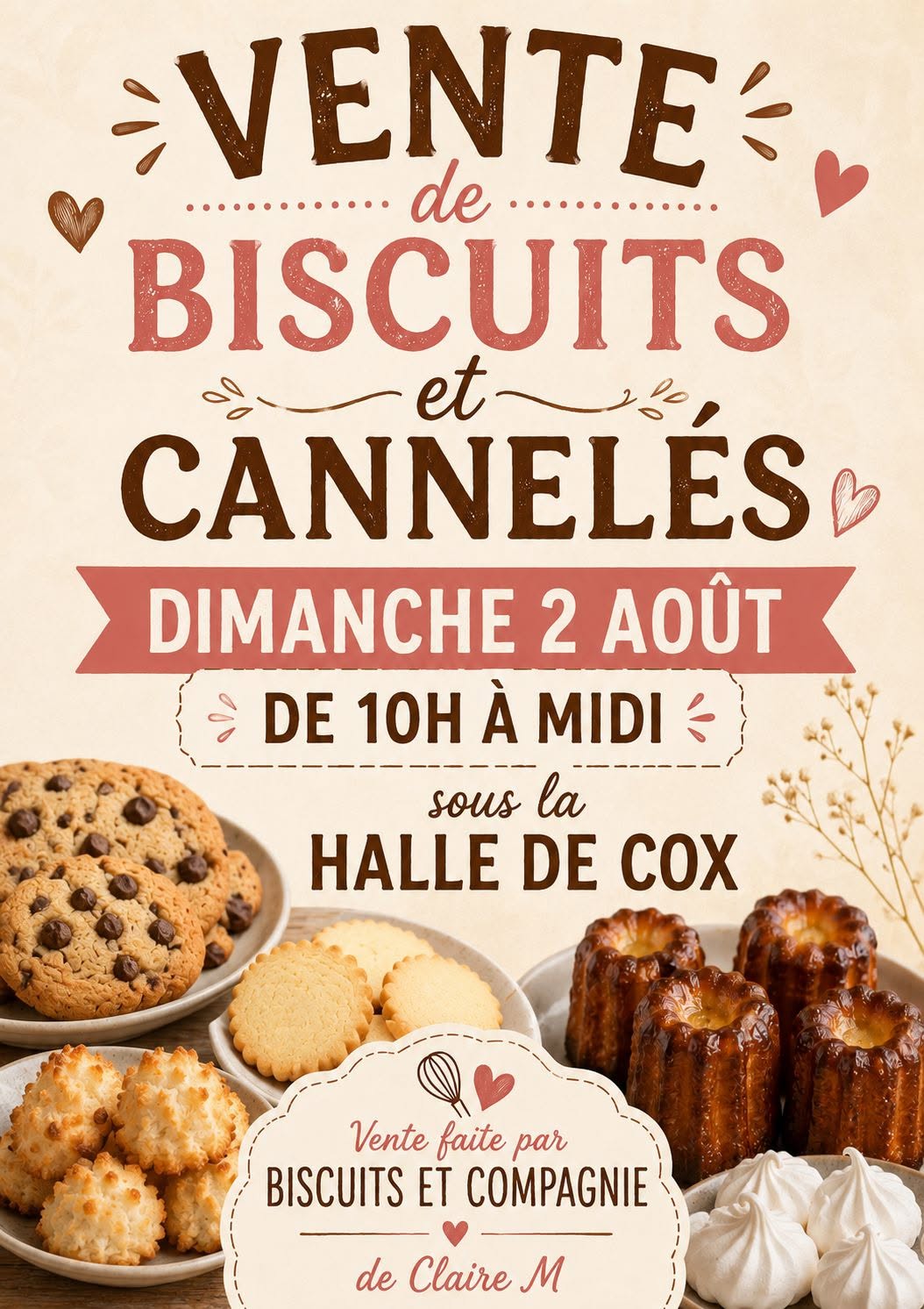 Vente biscuits cannelés juillet 2026